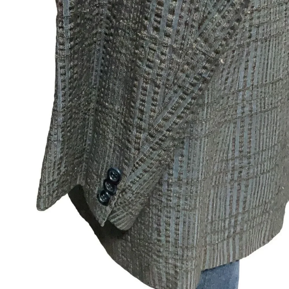 Christian Dior Blue Gray Cotton Rayon VTG 80s Seersucker 2 button Blazer Mens 42
